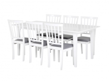 ALICE Bord 180 Vit + 6 Stolar Vit/Grå